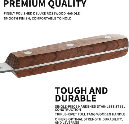 GRILLGEN Heavy Duty Griddle Accessories Kit, Flat Top Grill Accessories Set with Full-Tang Rosewood Handles, Stainless Steel Spatula Set with Santoku Knife for Smash Burger, Hibachi, Camping & BBQ