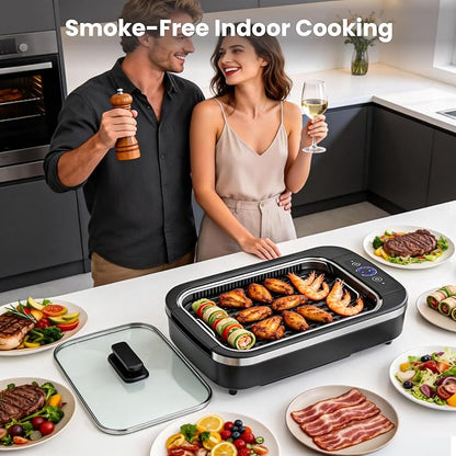 Electactic Indoor Electric Grill & Griddle Combo, Smokeless Nonstick Cooking for Steaks, Burgers, Vegetables and More, Dishwasher-Safe Design