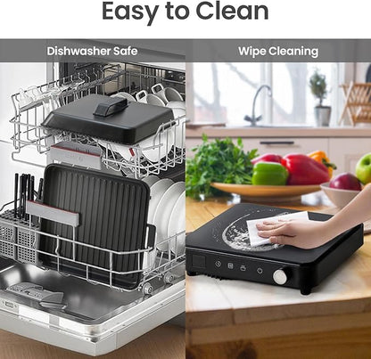Portable Induction Cooktop, 1500W Induction Cooktop with 6 Temperature 8 Power Settings, 99 Minutes Timer, Including 8L Cast Iron Cooking Pot and Cast Iron Pan