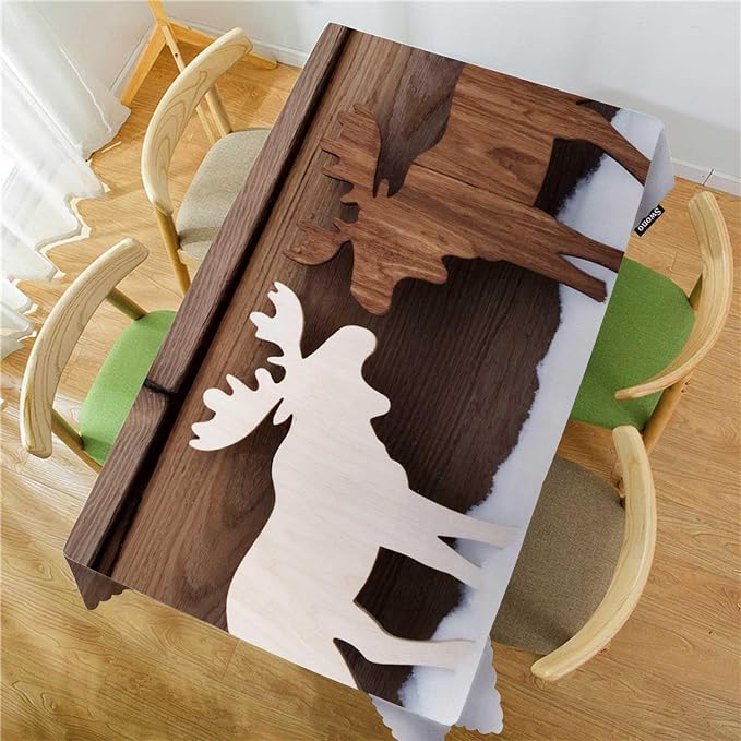 Swono Moose Tablecloths Snow Wooden Deer Moose Christmas Reindeer Kitchen Dinning Tabletop Decoration, Polyester Table Cover for Indoor Outdoor 50x72 Inch Tablecloth