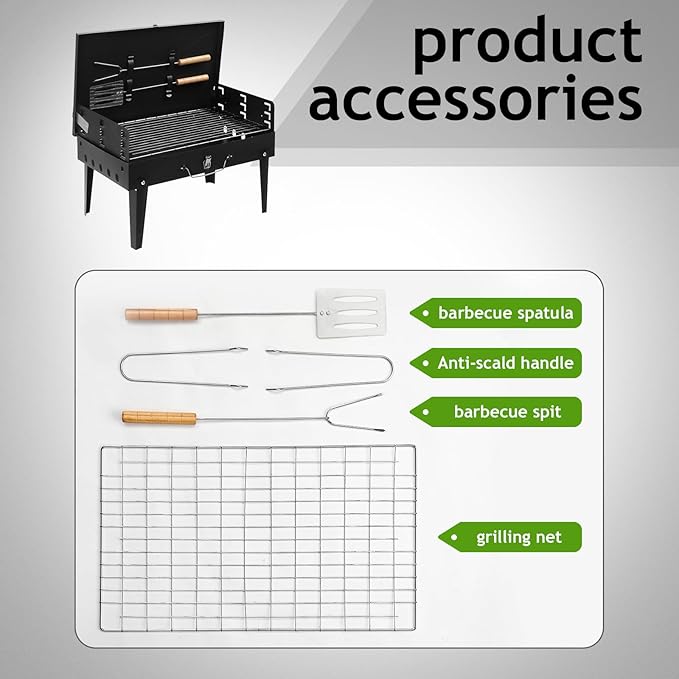 Black Charcoal BBQ Grill Grill, Portable Grill, Barbecue Charcoal Grill for Outdoor Camping Picnic Patio Backyard Cooking，Tabletop BBQ for Indoor/Outdoor, Barbecue Desk Tabletop Outdoor