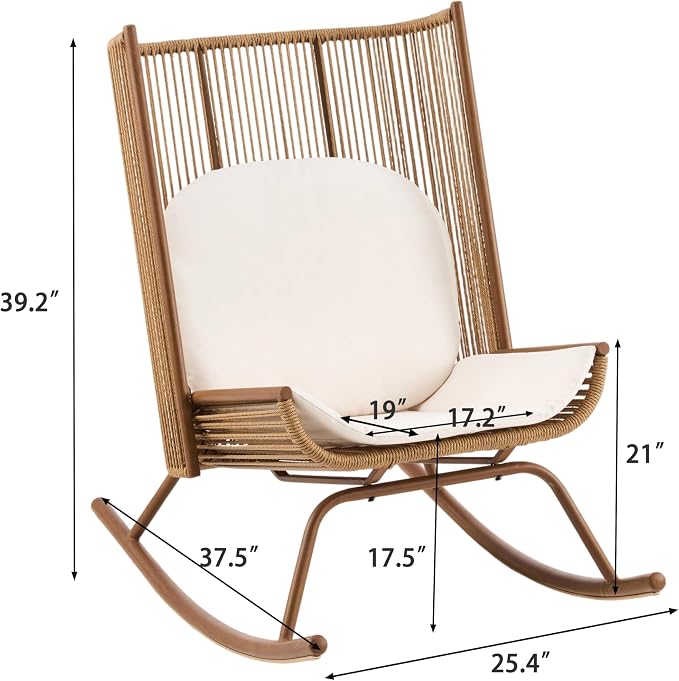 Christopher Knight Home Lumin Outdoor Rocking Chair, High Back PE Rattan Wicker Rocker with Metal Frame, Rocking Chair with Cushion, Comfort Rocker with Ergonomic Design for Patio or Lounge, Brown