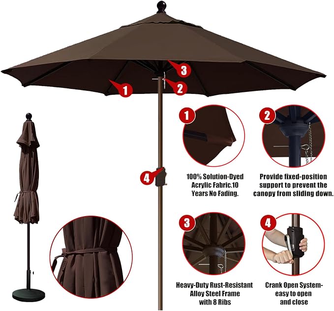 EliteShade USA 10-Year-Non-Fading 10Ft Market Patio Umbrella, UPF 50+ UV Protection Performance Sun Umbrella, Heavy Duty Commercial Grade Outdoor Table Umbrella with Crank, Windproof Vented Top for Garden, Pool, Deck and Outdoor Playsets, No Tilt, Ches...