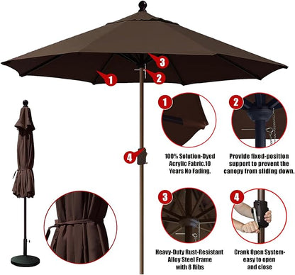 EliteShade USA 10-Year-Non-Fading 10Ft Market Patio Umbrella, UPF 50+ UV Protection Performance Sun Umbrella, Heavy Duty Commercial Grade Outdoor Table Umbrella with Crank, Windproof Vented Top for Garden, Pool, Deck and Outdoor Playsets, No Tilt, Ches...