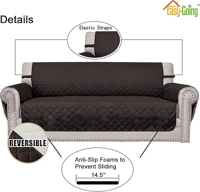 Easy-Going Reversible Couch Cover, 2 Cushion Sofa, Chocolate/Ivory | Oversized Loveseat Slipcover For Dogs, Water Resistant Mat, Living Room, Non-Slip Sofa Cover, Pet Friendly