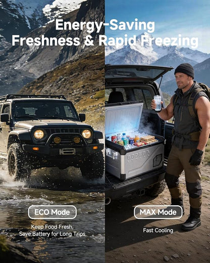 BODEGA 12V Car Refrigerator, 63QT Stainless Steel Portable Fridge with Removable Divider for Dual Zone MAX/ECO Modes & Battery Protection, Electric Cooler for RV, Truck, Camping