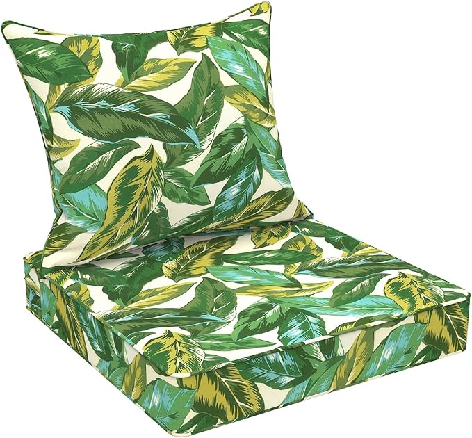 DYTXIII Outdoor Deep Seat Cushion Set, Water Repellent 24"x24" Patio Thick Cushions Replacement with Seat & Back Pillow for Patio Sofa, Wicker Chair, Couch - Lush Leaf Jungle