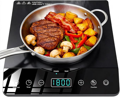 Portable Induction Cooktop Single Burner 1800W, Touch Control Plug in | ETL-Certified, 3 Hour Timer, 12 Temp From 140℉ to 465℉, Child Lock, Portable Countertop 110V Plug Design for Kitchen RV Dorm