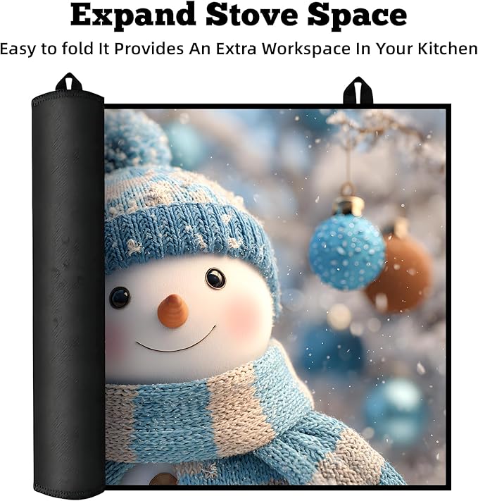 Christmas Multi-Design Stove Cover for Glass/Electric Stoves - 3-in-1 Heat-Resistant Protector Mat, Non-Slip Drying Rack 28"x20"