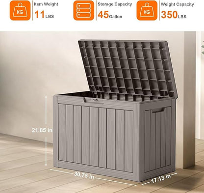 Vixzen 45 Gallon Outdoor Deck Box, Lockable Outdoor Storage Box for Patio Cushions Storage Furniture,Garden Tools, Pool Supplies, Weatherproof and UV Resistant (Grey, 45 Gallon)