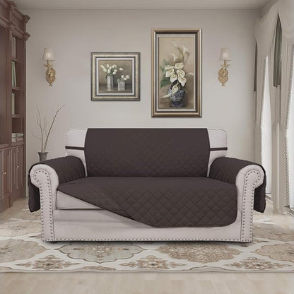 Easy-Going Reversible Loveseat Couch Cover for 2 Cushion Couch Sofa Cover for Dogs Water Resistant Furniture Protector with Foam Sticks Elastic Straps for Pet (Loveseat, Chocolate/Chocolate) | Loveseat Slipcover For Dogs, Water Resistant Furniture Mat,...