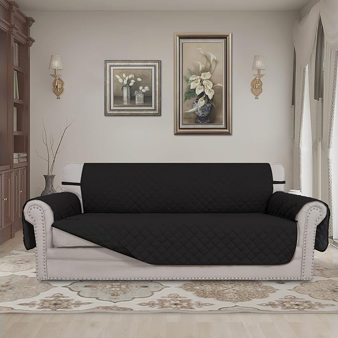 Easy-Going Reversible Couch Cover, 3 Cushion Sofa, Large, Black/Black | Machine Washable Slipcover For Dogs, Water Resistant Furniture Mat For Living Room, Non-Slip Sofa Cover, Pet Friendly