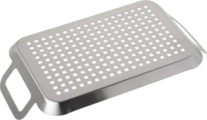 TableCraft BBQ137 Grilling Pan with Handles, Stainless Steel Tray for Outdoor Barbecues, Use on Gas or Charcoal Grills, Even Heat Distribution, 13.5 Inch, Silver