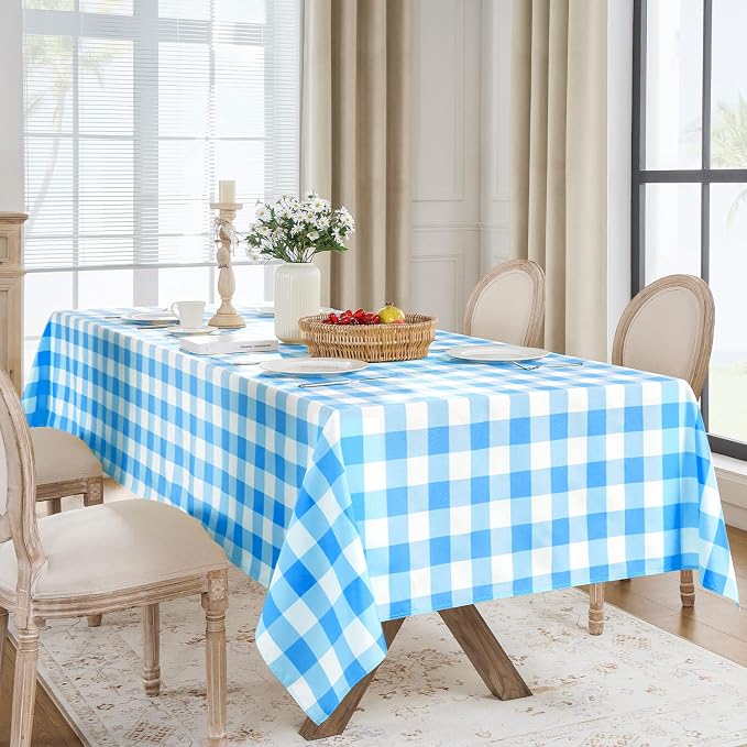 Softalker Gingham Checkered Tablecloth Rectangle - Outdoor Waterproof Buffalo Plaid Table Cloth, Stain Resistant Washable Table Cover for Picnic, Camping, Dining - Blue and White, 60 x 84 Inch