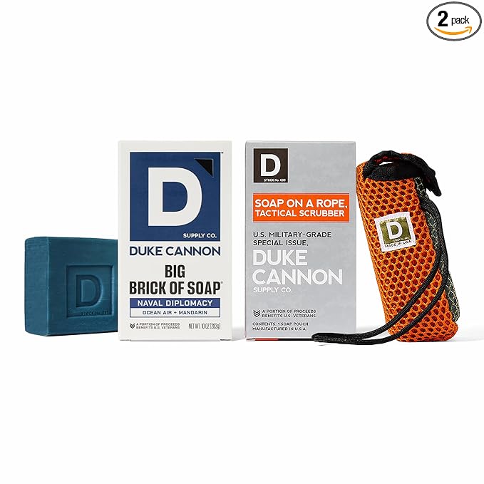 Duke Cannon Naval Diplomacy Big Brick of Soap + Tactical Soap on a Rope Pouch – For Men, Natural Ingredients, Long-Lasting, Fresh Masculine Scent, 10 oz.