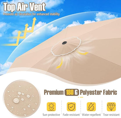 Tangkula 10 FT Patio Umbrella, 2-Tiers Scalloped Outdoor Table Market Umbrella with Tilt Adjustment, Crank, 8 Sturdy Ribs for Pool, Deck, Backyard (Beige)