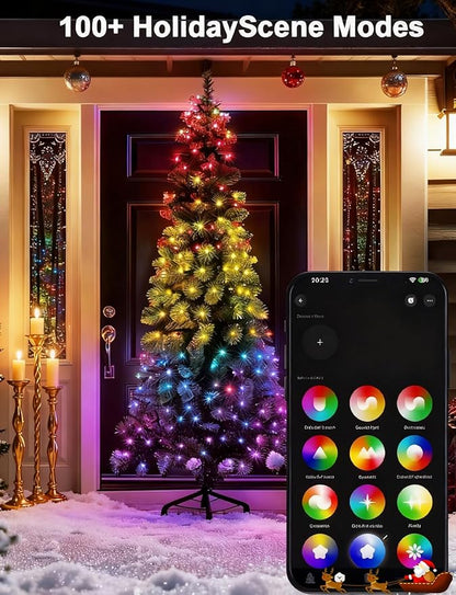 echosari Christmas String Lights, 100 LED Smart String Lights 33Ft Millions Color Changing with App, Music Sync for Yard Garden Xmas Trees Decor (Clear Cable)