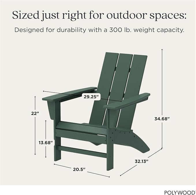 POLYWOOD Modern Adirondack Chair – All-Weather Outdoor Lawn Adirondack Chairs – HDPE, Fade-Resistant & Durable Outdoor Furniture – For Patio, Deck & Fire Pit Chairs – Green