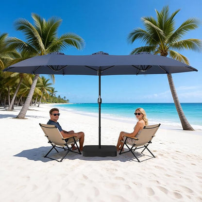 Suteck 15FT Patio Umbrella with Base Included, Dark Blue | Double-Sided, Crank Handle, UV & Fade Resistant Canopy, Poolside, Backyard, Deck, Market