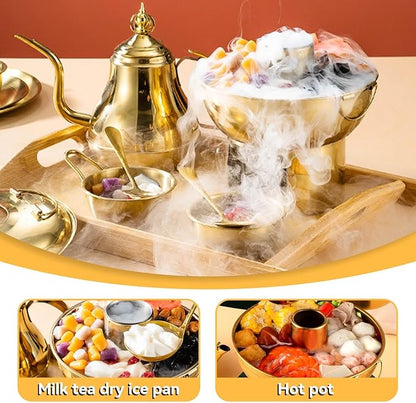 Portable Charcoal Hot Pot, Stainless Steel Round Dry Ice Pot for One Person, Milk Tea Hot Pot for Camping Office Hotel Home Compatible with Induction Gas Electric Ceramic Stove Top (Gold, 9.1 inch)