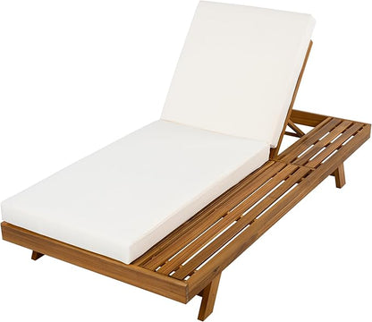 Christopher Knight Home Kayes Acacia Wood Chaise Lounge with 4'' Cushion, Outdoor 79'' Patio Recliner Chair with 4-Position Adjustable Backrest, Sun Lounger for Poolside Backyard, Teak+Cream