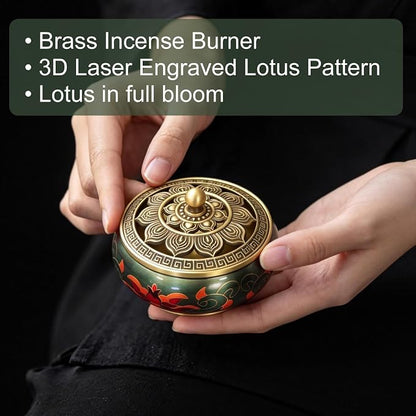 Brass Incense Burner Set with Agarwood Coils, Vintage Bakhoor Resin Burner | Japanese Style Incense Holder; Ideal for Zen & Meditation; Unique Home & Office Decor. Versatile Burner for Most Incense
