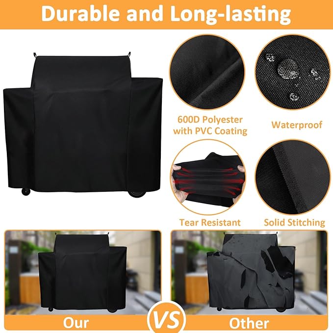 Grill Cover for Traeger Ironwood 885 Electric Wood Pellet Grill Replacement BAC513 Cover, Waterproof Full-Length Cover for Traeger Smoker Grill TFB89BLFC Wood Pellet Models, Outdoor Pellet BBQ Cover