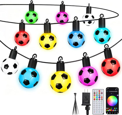 Soccer 50 FT Smart Outdoor String Lights Waterproof, 15 RGBW LED Bulbs 16 Million Colors with App & Remote Control for World Cup Decorations 2026