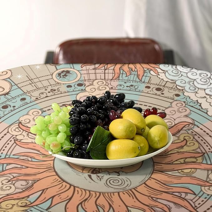 Retro Sun Moon Tablecloth Vintage Mystical Astrology Tarot Zodiac Galaxy Space Table Cloth Water Resistant Wipeable Table Cover for Farmhouse Picnic Party Holiday Kitchen Dinner Table 60"x110"