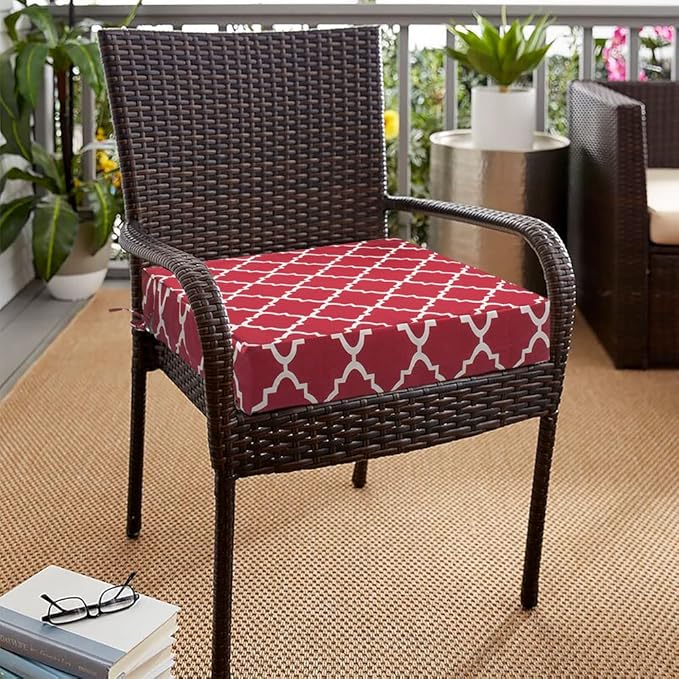Magpie Fabrics Indoor Outdoor Cushion Cover Replacement 2 Pack, NO Insert! Water Repellent Slipcover with Ties Decor for Patio Garden Chair Sofa Bench Wicker(Red Geometry, 22x20x4 Inch)