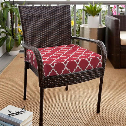 Magpie Fabrics Indoor Outdoor Cushion Cover Replacement 2 Pack, NO Insert! Water Repellent Slipcover with Ties Decor for Patio Garden Chair Sofa Bench Wicker(Red Geometry, 22x20x4 Inch)