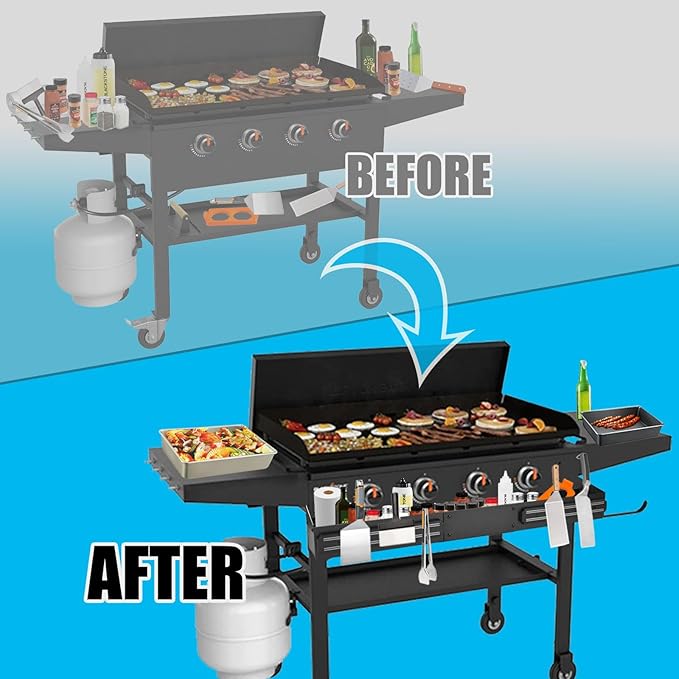 Front Griddle Caddy with 2-Pack Magnetic Tool Holder for Blackstone 36 Inch Griddle, Large Capacity Utensil & Condiment Organizer for Mess-Free BBQ, Easy-Access Grill Caddy for Accessories Storage