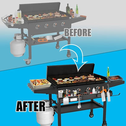 Front Griddle Caddy with 2-Pack Magnetic Tool Holder for Blackstone 36 Inch Griddle, Large Capacity Utensil & Condiment Organizer for Mess-Free BBQ, Easy-Access Grill Caddy for Accessories Storage