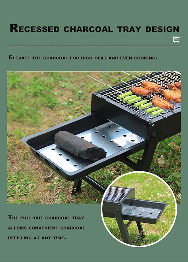 Barbecue Charcoal Grill Stainless Steel Folding Portable BBQ Tool Kits for Camping Hiking Picnics, Travel, Garden, Outdoor