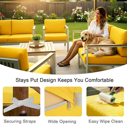 NettyPro Patio Chair Seat Cushion Covers Set 4, Waterproof Outdoor Furniture Cushion Slipcovers with Zipper and Tie, 24 x 24 x 4 Inch, Replacement Cover Only, Yellow