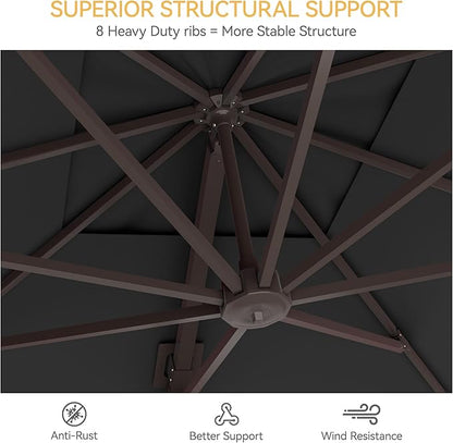 9x12 FT Patio Umbrella with base, Large Cantilever Rectangular Double Top Heavy Duty Offset Umbrellas with 360° Rotation, Outdoor shade for Garden Deck Pool, Gray