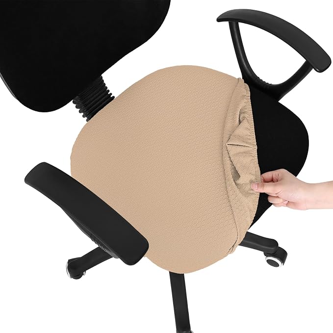 Smiry Office Computer Chair Seat Covers for Desk, Anti-dust Protector | Stretch Jacquard Removable Washable Desk Chair Seat Cushion Protectors, Khaki