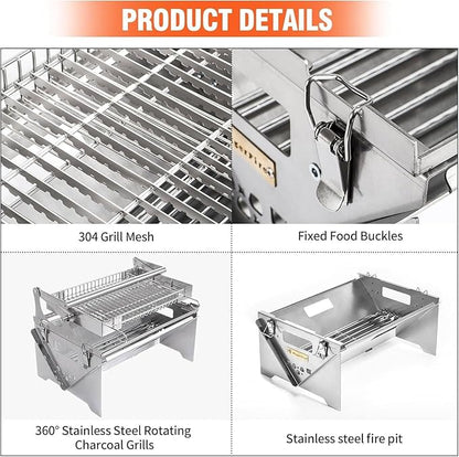 Premium 304 Stainless Steel Charcoal Grill with Flip Handle, Detachable & Portable, Suitable for Home Cooking and Outdoor Adventures, Ensures Uniform Grilling for All Your Favourite Foods