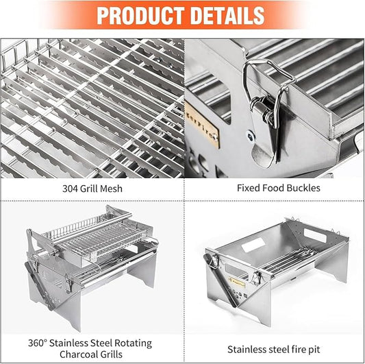 Premium 304 Stainless Steel Charcoal Grill with Flip Handle, Detachable & Portable, Suitable for Home Cooking and Outdoor Adventures, Ensures Uniform Grilling for All Your Favourite Foods