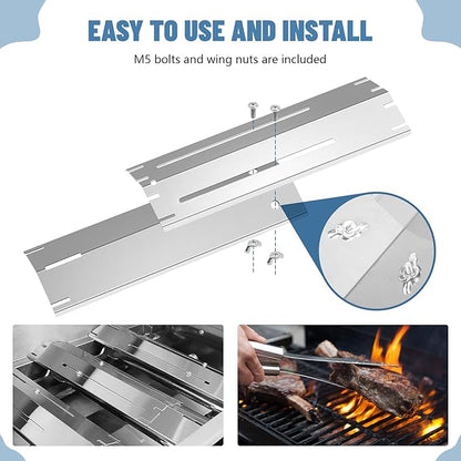 Universal Stainless Steel Adjustable Grill Heat Plates Heat Tents Heat Shields Grill Burner Cover,Compatible with Charbroil, Nexgrill, Brinkmann, Dyna Glo etc.,Extends from 11.75" up to 21" L, 4 Pack