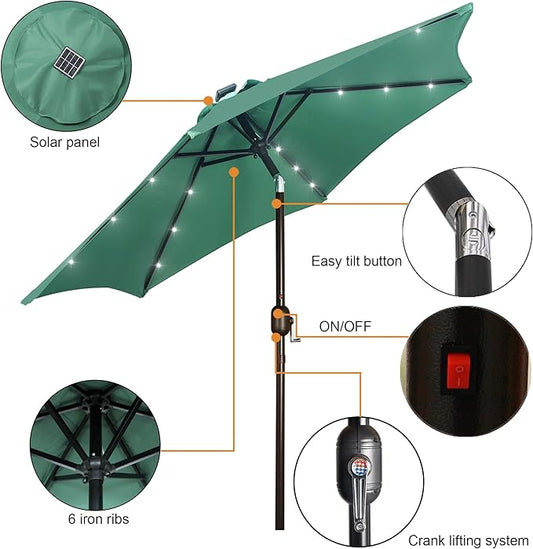 Blissun 7.5 ft Solar Umbrella, 18 LED Lighted Patio Umbrella, Table Market Umbrella