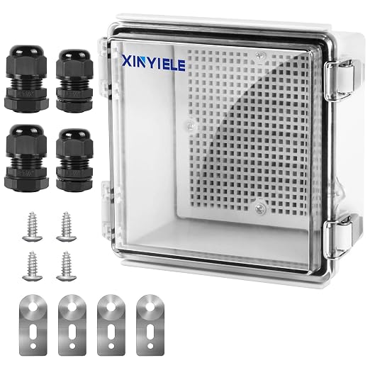 Waterproof Outdoor Project ABS Plastic Junction Box IP67 Weatherproof Dustproof Enclosure with Hinged Cover, Mounting Plate,Wall Brackets for Power Project (Clear, 5.9"x5.9"x3.5")