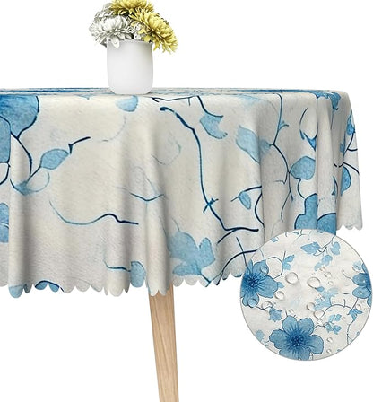 Blue Flower Round Tablecloth Perfect for Spring Home Decor 70x70 Inch Blooming Floral Washable Table Cover Watercolor Rustic Circle Table Cloth Dust-Proof for Farmhouse Decor Buffet Picnic