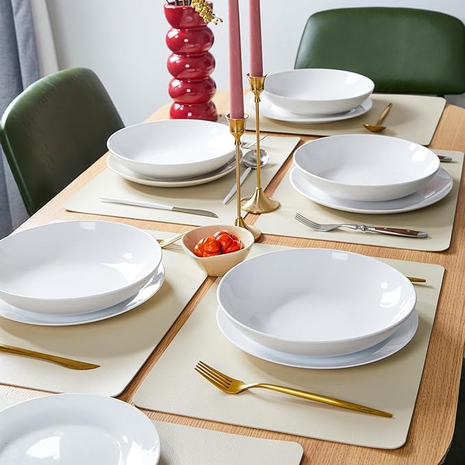 DOLOPL Placemats Set of 6-17"x11.8", Faux Leather Heat Resistant Table Placemat for Dining Table Protection, Waterproof Wipeable & Washable Kitchen Table Mats for Dining,Party,BBQ,Holiday(Beige)