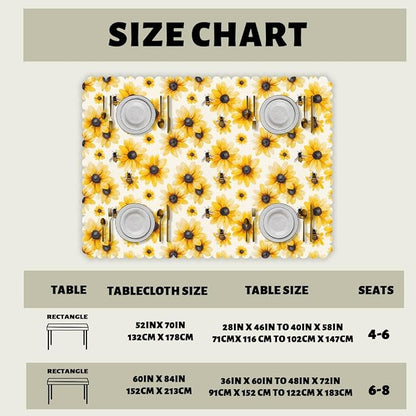 Summer Table Cloth Rectangle Tables Yellow Sunflower Bumble Bee White Fall Rectangle Table Cover Anti-Oil Tablecloth for Dining Tables, Parties, Wedding and Banquet Decoration 52" x 70" 4-6 Seats