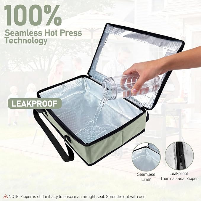 BANGIE BBQ Meat Resting Blanket & 9x13 Foil Pan Carrier - Leakproof Insulated Casserole Transport Bag with Visual Window, Rigid Hard Bottom - Birthday Father's Day Grilling Gifts for Men, Dad,Green
