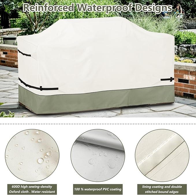 Bitubi 98 Inch Island Grill Cover - 600D Heavy Duty Waterproof All Weather Protection Extra Large Grill Cover,Beige&Grayish Green