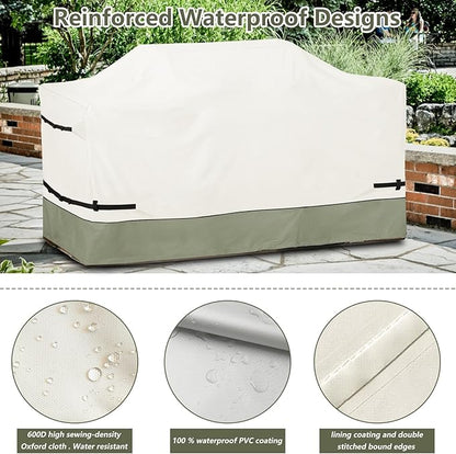 Bitubi 98 Inch Island Grill Cover - 600D Heavy Duty Waterproof All Weather Protection Extra Large Grill Cover,Beige&Grayish Green