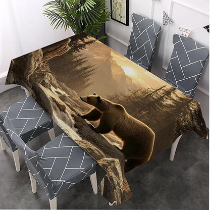 Moslion Tablecloth Grizzly Bear Rectangle Tablecloth Polyester for Picnic Kitchen BBQ 60x84 Inch