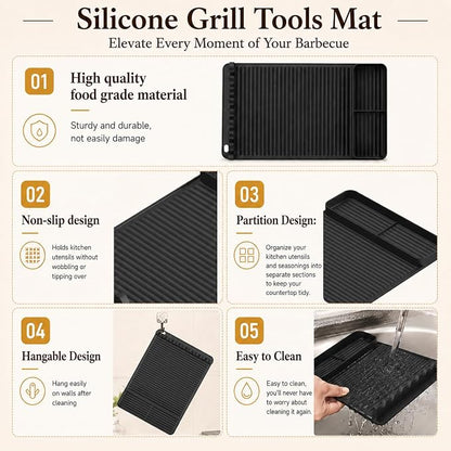 Wood Top Tray with Silicone Mat for East Oak Electric Smoker | Wood Serving Tray with Handles, BBQ Griddle Tools Mat for Masterbuilt, Blackstone, Gifts for Men